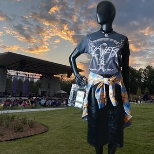 Black Graphic T-Shirt with Plaid Accent